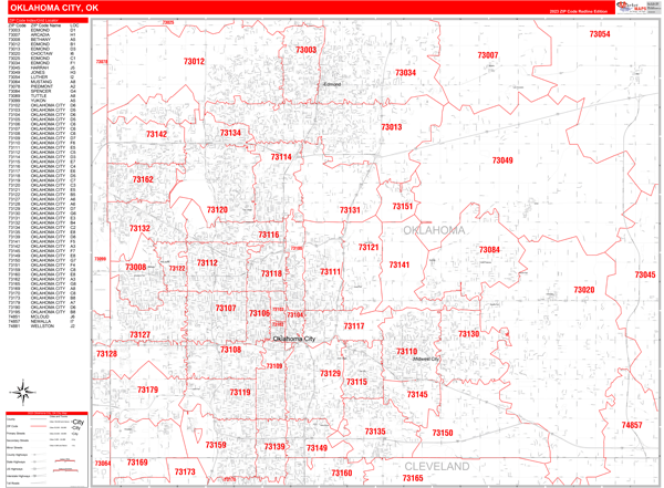 Oklahoma City Zip Code Wall Map